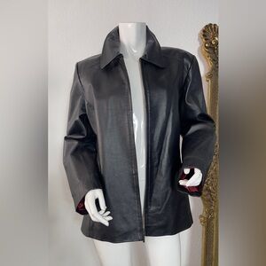 Worthington Black Leather Jacket with Red Accents
